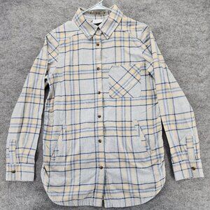 Columbia Shirt Dress Womens Small Button Up Gray Yellow Plaid Short 034353